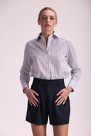 Camisa de Tricoline Feminina Básica com Listras - Luciana